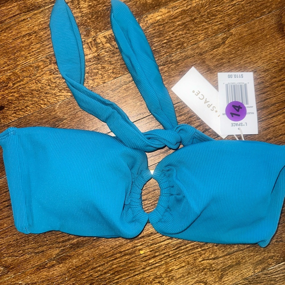 L*Space Teal Knotted Bandeau Bikini Top - NWT Large